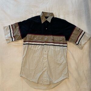 Men's Black and Tan Casual Button Down Shirt